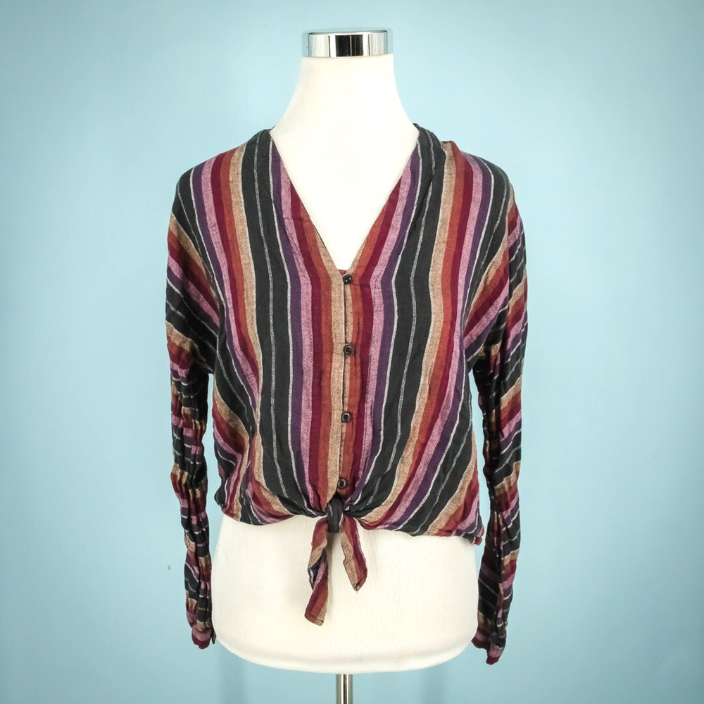 Rails Size Small S Sloane Brava Black Red Stripe Tie Hem V Neck Button Top